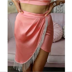 Satin Peachy  Rhinestone draped skirt